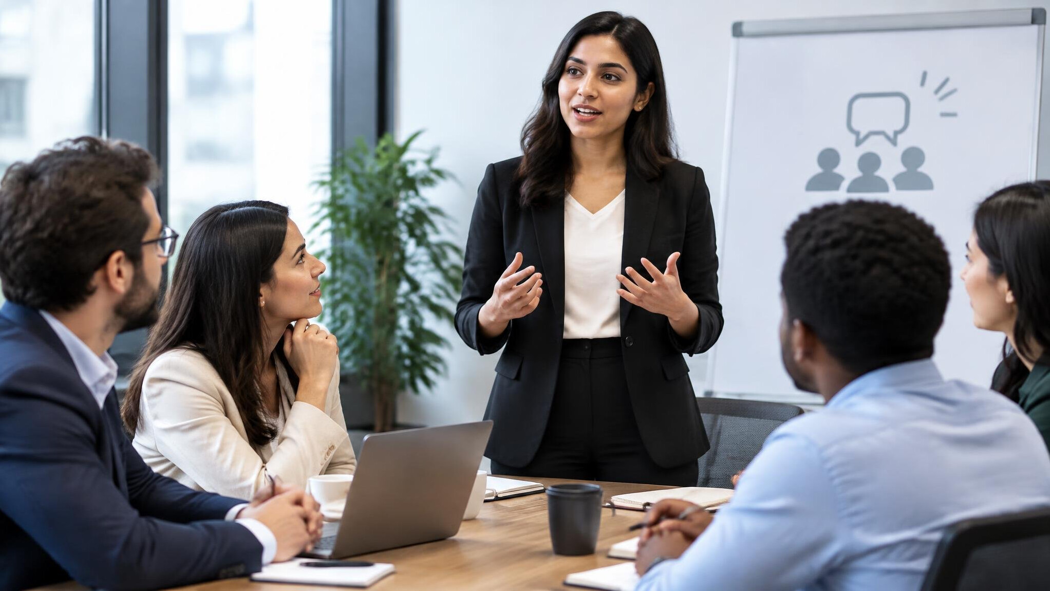 person speaking confidently in meeting
