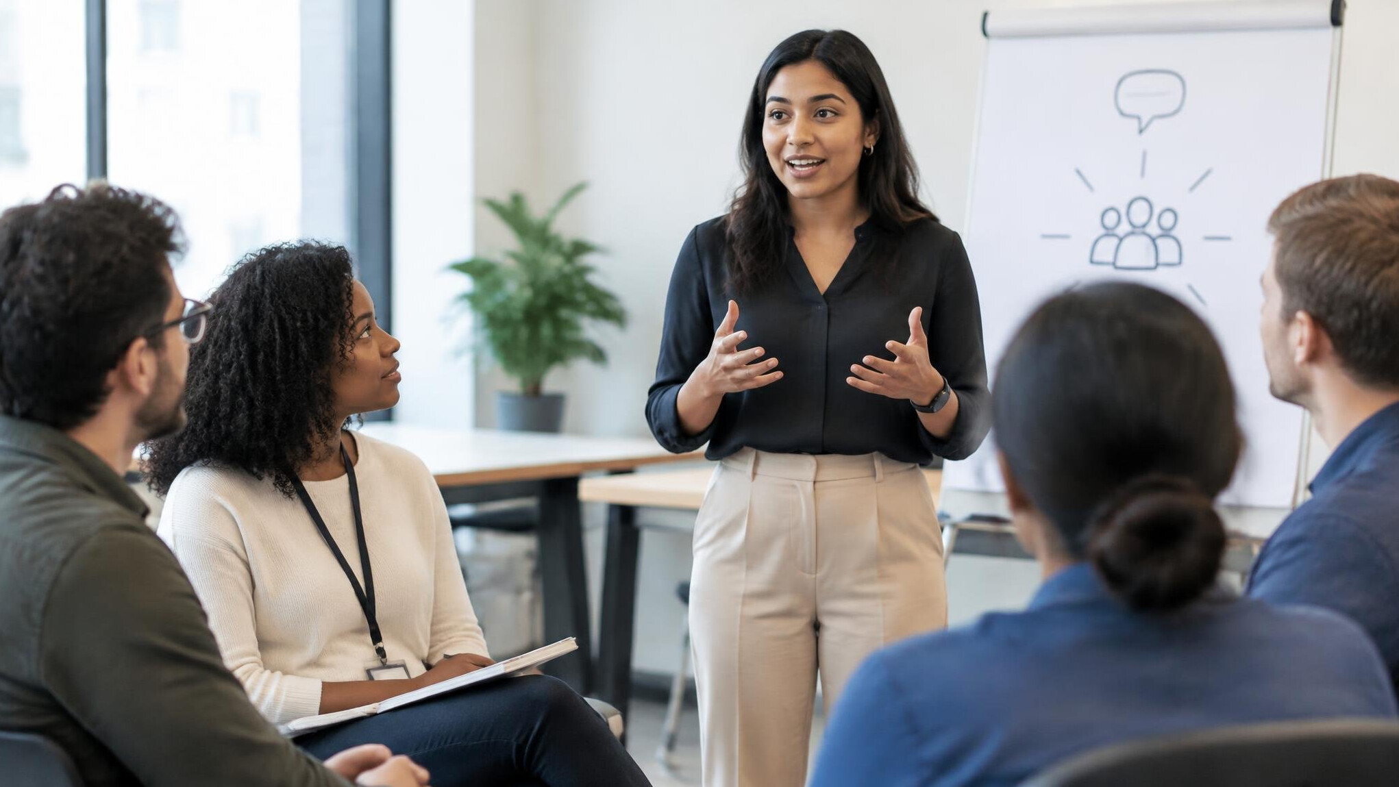 person speaking in workshop