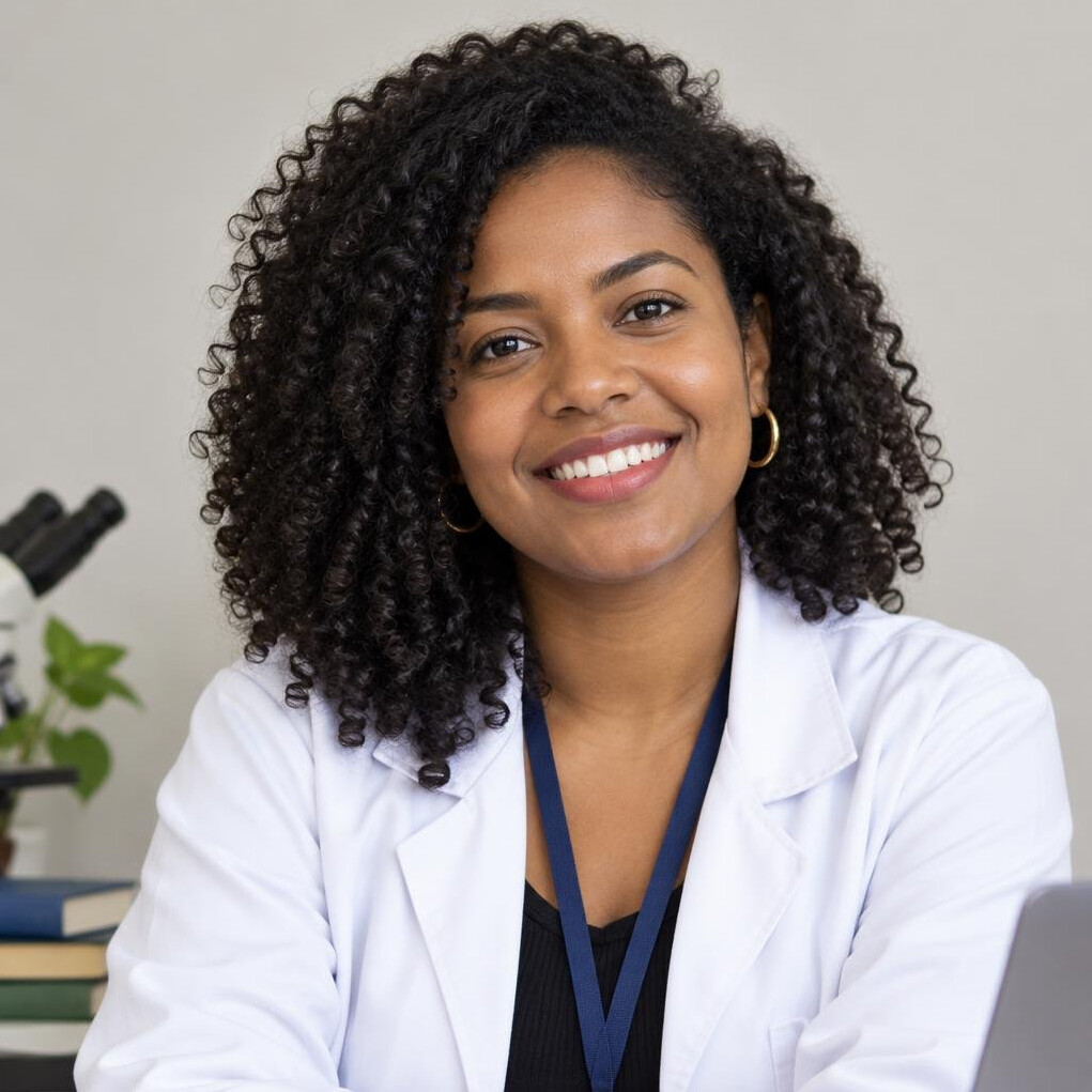 Portrait of a woman with curly hair smiling