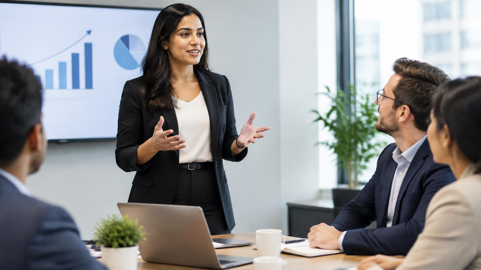 person speaking confidently in meeting